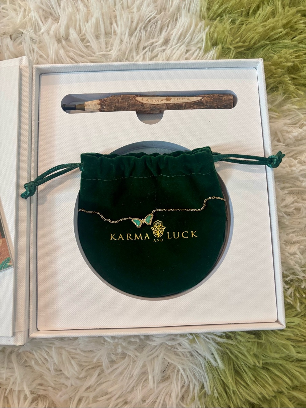 Karma and Luck Green Butterfly Necklace - Gold Chain